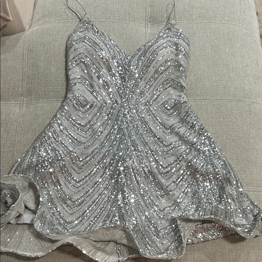 B Darlin Shimmering Silver Dress